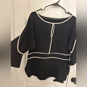 7th Avenue New York and Company Black Blouse with White Trim. M